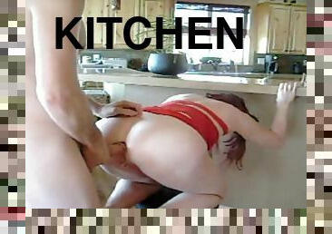 Catherine is a horny girl that shaves her pussy and presents herself in the kitchen