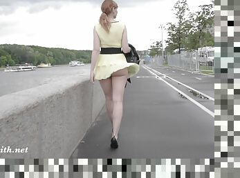 Jeny Smith public flasher shares great upskirt views on the streets