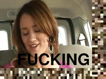 Salacious Heather Hurley bouncing on a thick dong in a car