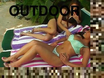 Steamy outdoor lesbian action with Sativa Rose and Teanna Kai