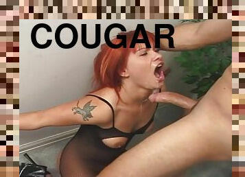 Eatable redhead cougar face fucked roughly in couple shoot