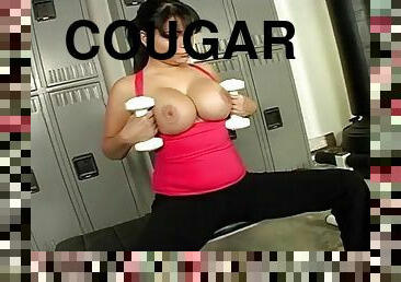 Fake tits cougar working out lovely then ravished in the locker room