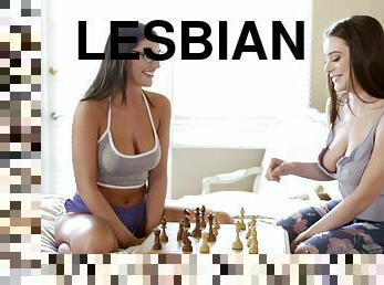 August Ames and Lana Rhoades fuck each other after a game of chess