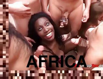 Extreme african babe enjoys her first german bukkake gangbang party orgy