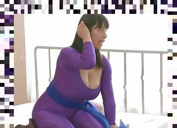 Hana Haruna is a babe in a purple outfit in need of a threesome