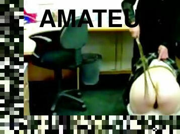 Amateur Office Slut Spanked in Blue Panties Behind Desk