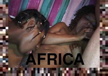 Two hot chocolade african babes first big cock threesome fuck orgy