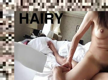 Hairy Asian wife getting fucked hard and deep in her pretty mature pussy