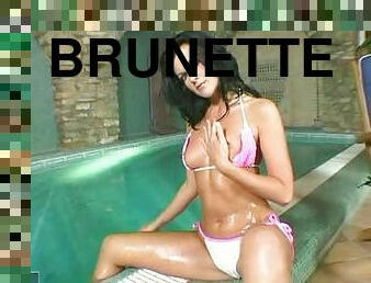 Poolside seductions by a lusty brunette Juditta