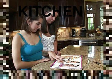 Stimulating senoritas in the pussy fingering session in the kitchen