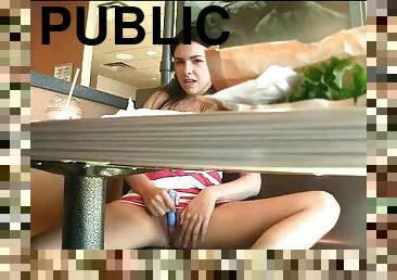 Danica  Plays With Her Pussy Underneath The Table Of Public Diner