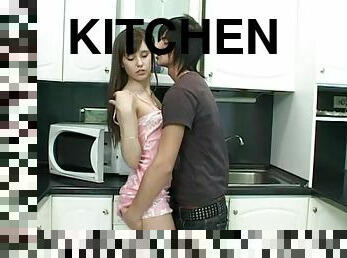 Sex in the Kitchen with Sexy Europen Brunette Teen