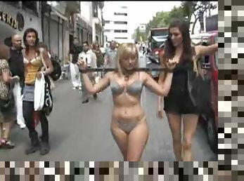 BDSM Walk With A Gorgeous Blonde In Smoking Hot Underwear