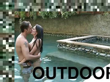 Sexy Brunette Alektra Blue Gets A Taste Of A Big Cock By A Pool