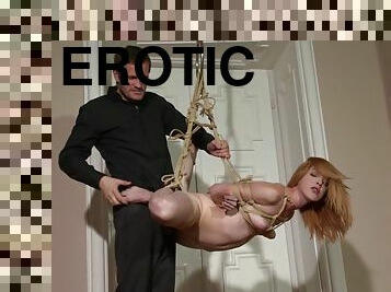 Erotic rope bondage before he fucks the beautiful redhead