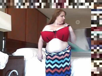 Milky white BBW in his hotel room to get her pussy pounded
