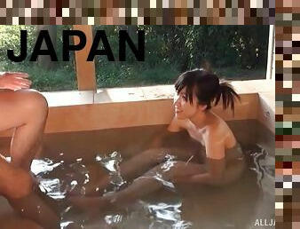 Relaxed Japanese couple has sex and unwinds in a hot tub