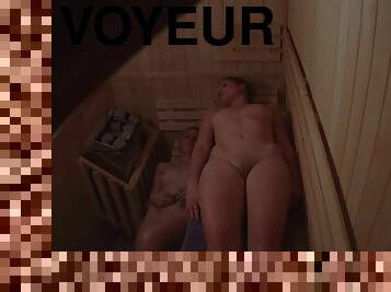 Voyeur two tight pussies in the sauna