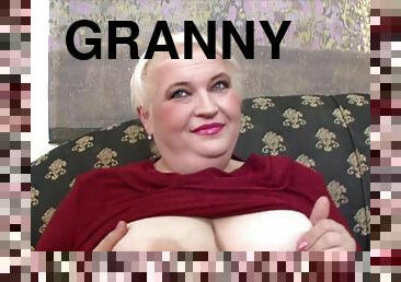 Fat granny blows two 20 y.o. dudes & receives facials