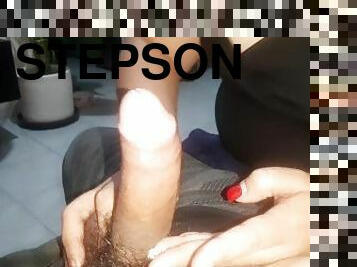 Mommy milking her stepson after two long weeks! handjob & blowjob with long nails