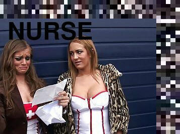 Guys in the ambulance fuck pornstars in nurse outfits