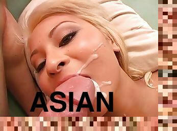 Blonde Asian sorority girl gets plowed deep and hard