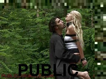 Mesmerizing Blonde Rides A Hard Cock In Public In BDSM Scene