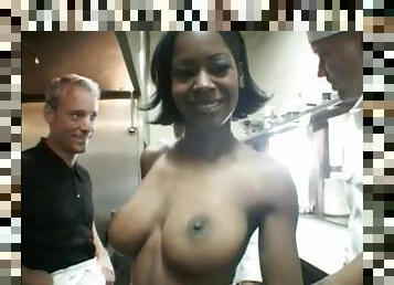 Busty Ebony Kiwi Sweet Gets Gangbanged By White Cocks