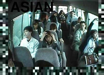 asiatique, public, chatte-pussy, doigtage, bus, coquine
