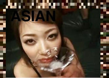 Kinky Asian Hottie Akari Hoshino Drinks A Glass Full Of Cum In Gangbang