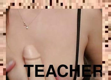 Horny Slut Teacher sucks her big white Dildo to remove her throat itch