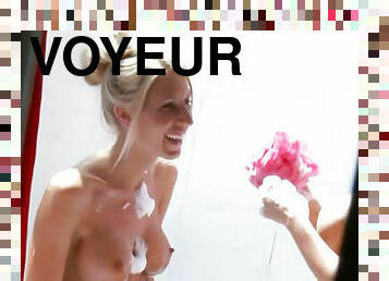 Voyeur Spies on Lesbian Blondes Natalie Nice and Nikki Sweets