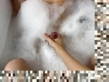 My stepbrother bubble-baths me and hides his cock in it