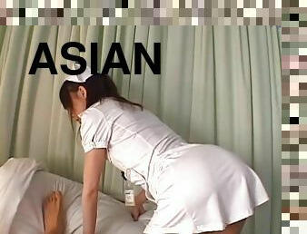 Wild Asian Nurse Fingers Her Pussy and Gets Her Ass Covered With Cum