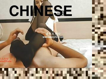 Gorgeous chinese mistress pantyhose footjob w cumshot