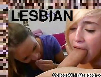 Breathtaking Lesbian College Teens Suck a Big Cock and Then Swap Cum