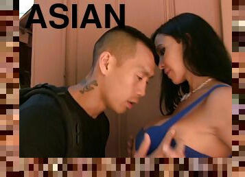 Randy slut with big tits gets her pussy fucked by Asian stud