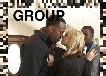 A group of black guys team up to gangbang a wild white girl