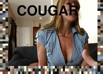 A horny cougar bounces on this guys stiff cock and cums