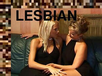 Lovely lesbians in nylon stockings enjoy fingering and toying each other