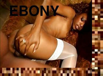 Ebony-skinned cougar with gorgeous natural tits enjoying a hardcore fuck