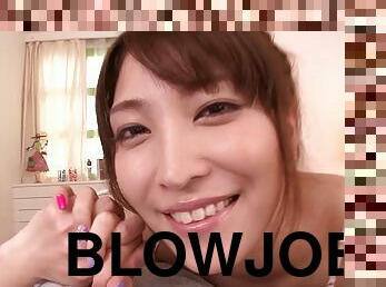 Kokomi Sakura favours a guy with a blowjob and gets cum on her face