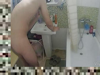 Busty dark haired babe shared a shower