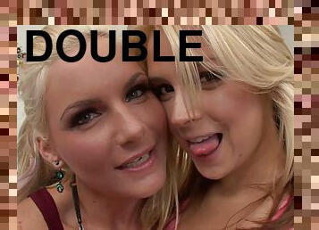 Two hot blondes double suck his cock and rim his ass