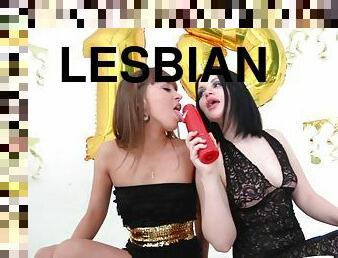 Wild, kinky lesbians using milk, cream and candy when the fuck