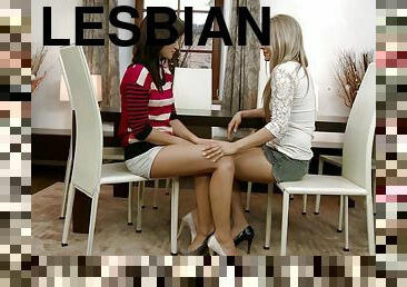Nessy and Tess enjoy lesbian carpet munching and fingering in high heels