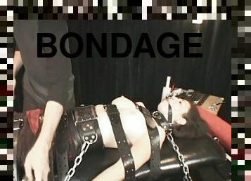 Adorable slaved bimbo getting her small tits pegged in bdsm sex