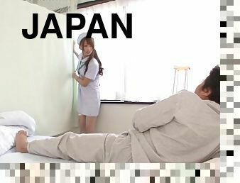 This Japanese nurse gives her patient a handjob and blowjob