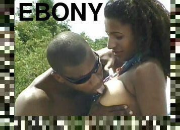 Ebony skank gets her shaved crotch drilled on the poolside