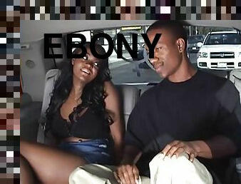 Beautiful ebony-skinned chick with a hot body enjoying a hardcore fuck in a car